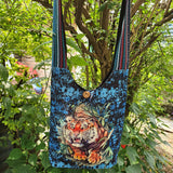 Tiger Art Print Gheri Stripe Shoulder Bag