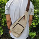 Hemp Sling Backpack Leather Everyday Bag - FWOSI