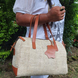 Hemp Leather Linen Tote Handbag - FWOSI