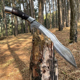 Hand Forged kukri Machete, 15.5" Blade Bowie knife, Jeep Leaf Spring, Balance water tempered, full tang-Sharpen, Ready to use